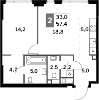 Планировка — Sydney City, 2-комн., 57 м²