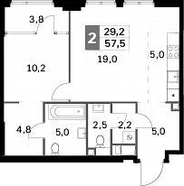 Планировка — Sydney City, 2-комн., 54 м²