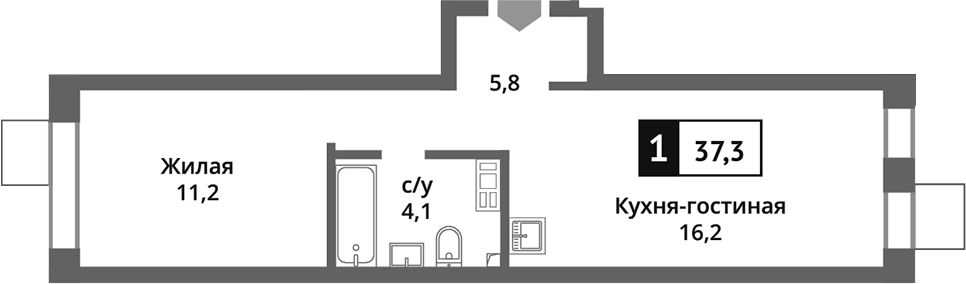 Планировка — Никольский квартал Отрада, 2-комн., 37 м²