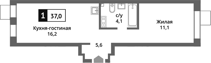 Планировка — Никольский квартал Отрада, 2-комн., 37 м²