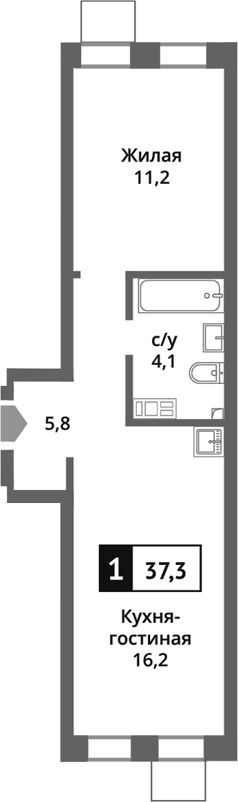 Планировка — Никольский квартал Отрада, 2-комн., 37 м²
