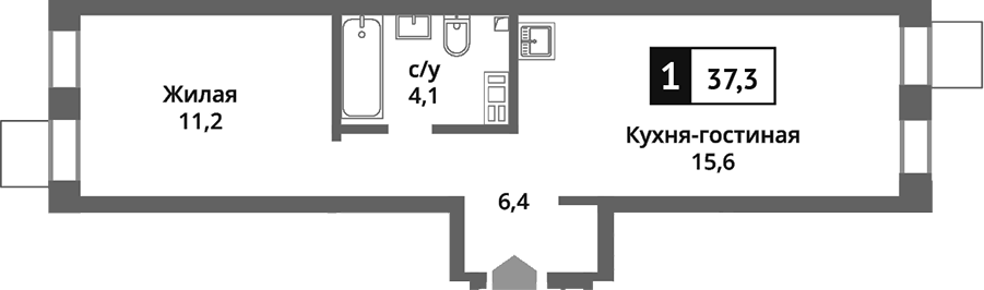 Планировка — Никольский квартал Отрада, 2-комн., 37 м²