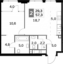 Планировка — Sydney City, 2-комн., 53 м²