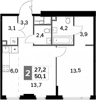 Планировка — Sydney City, 2-комн., 50 м²