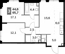 Планировка — Sydney City, 3-комн., 66 м²