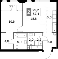 Планировка — Sydney City, 2-комн., 53 м²