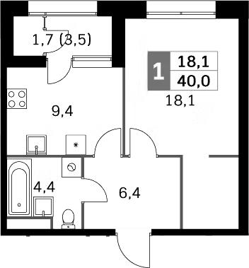 Планировка — Sky Garden, 1-комн., 38 м²