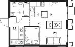 Планировка — Сколково ВАН, Студия, 33 м²