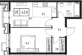 Планировка — Сколково ВАН, 2-комн., 42 м²