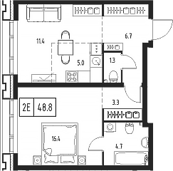 Планировка — Сколково ВАН, 2-комн., 49 м²