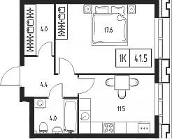 Планировка — Сколково ВАН, 1-комн., 42 м²