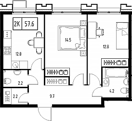 Планировка — Сколково ВАН, 2-комн., 58 м²