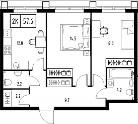 Планировка — Сколково ВАН, 2-комн., 58 м²