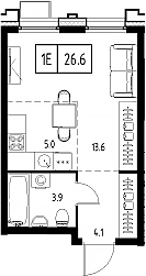 Планировка — Сколково ВАН, Студия, 27 м²