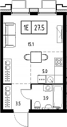 Планировка — Сколково ВАН, Студия, 28 м²