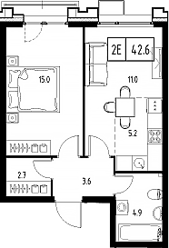 Планировка — Сколково ВАН, 2-комн., 42 м²