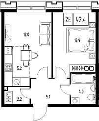 Планировка — Сколково ВАН, 2-комн., 42 м²