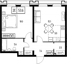Планировка — Сколково ВАН, 2-комн., 54 м²