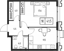 Планировка — Сколково ВАН, 1-комн., 42 м²