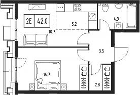 Планировка — Сколково ВАН, 2-комн., 42 м²