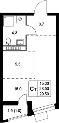 Планировка — Легенда Коренево, Студия, 29 м²