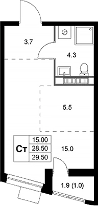 Планировка — Легенда Коренево, Студия, 29 м²
