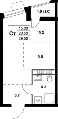 Планировка — Легенда Коренево, Студия, 29 м²