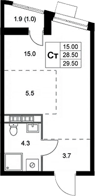 Планировка — Легенда Коренево, Студия, 29 м²