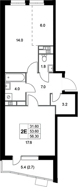 Планировка — Легенда Коренево, 2-комн., 54 м²
