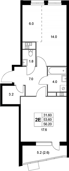 Планировка — Легенда Коренево, 2-комн., 54 м²
