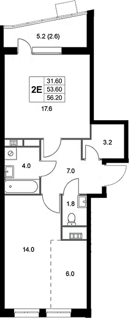 Планировка — Легенда Коренево, 2-комн., 54 м²