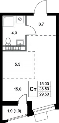 Планировка — Легенда Коренево, Студия, 29 м²