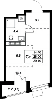 Планировка — Легенда Коренево, Студия, 28 м²