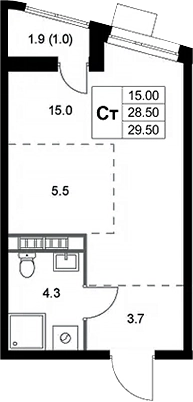 Планировка — Легенда Коренево, Студия, 29 м²