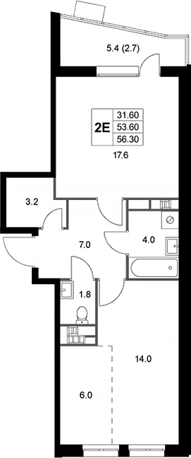 Планировка — Легенда Коренево, 2-комн., 54 м²