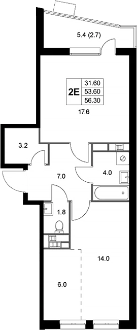 Планировка — Легенда Коренево, 2-комн., 54 м²