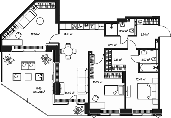 Планировка — Джойс, 4-комн., 101 м²