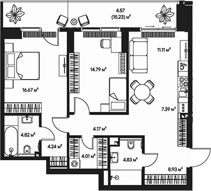 Планировка — Джойс, 3-комн., 81 м²