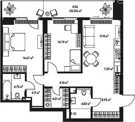 Планировка — Джойс, 3-комн., 81 м²