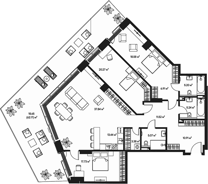 Планировка — Джойс, 4-комн., 156 м²