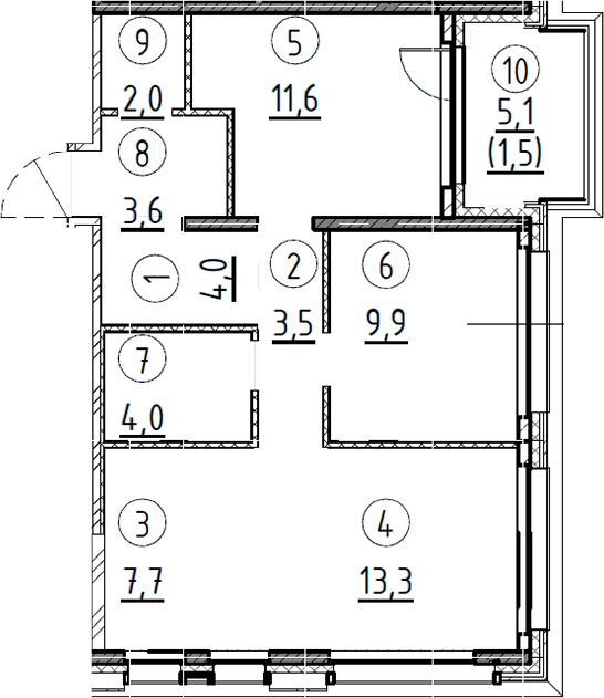Планировка — Дом А, 2-комн., 60 м²