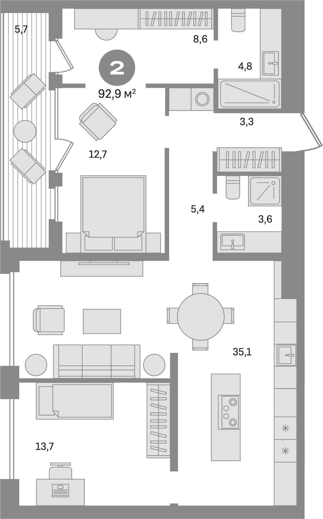Планировка — Дом А, 2-комн., 87 м²
