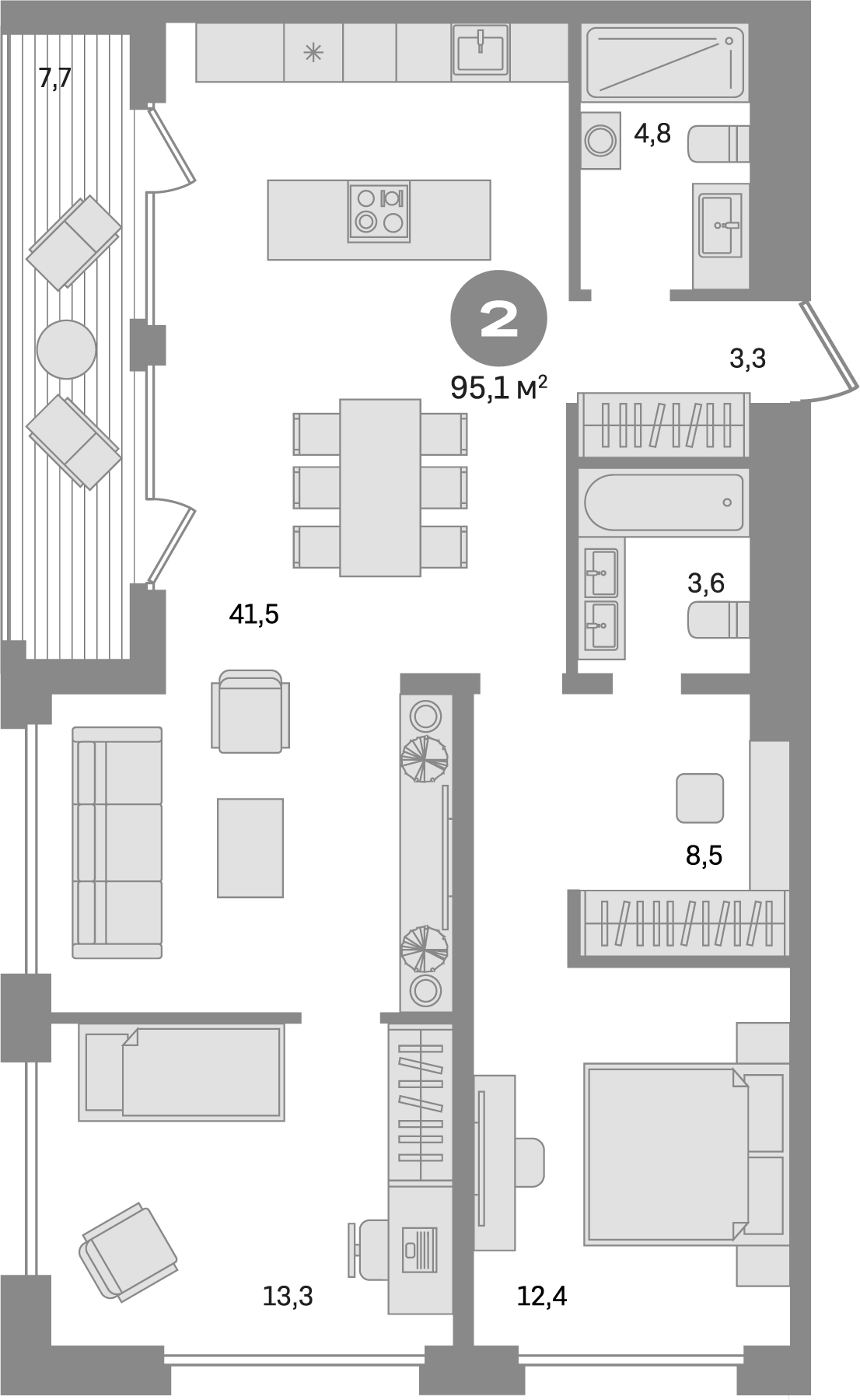 Планировка — Дом А, 2-комн., 87 м²