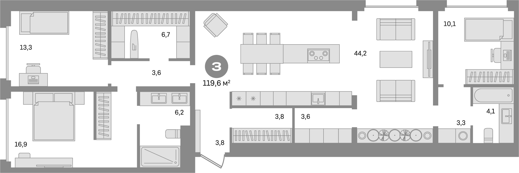 Планировка — Дом А, 3-комн., 120 м²