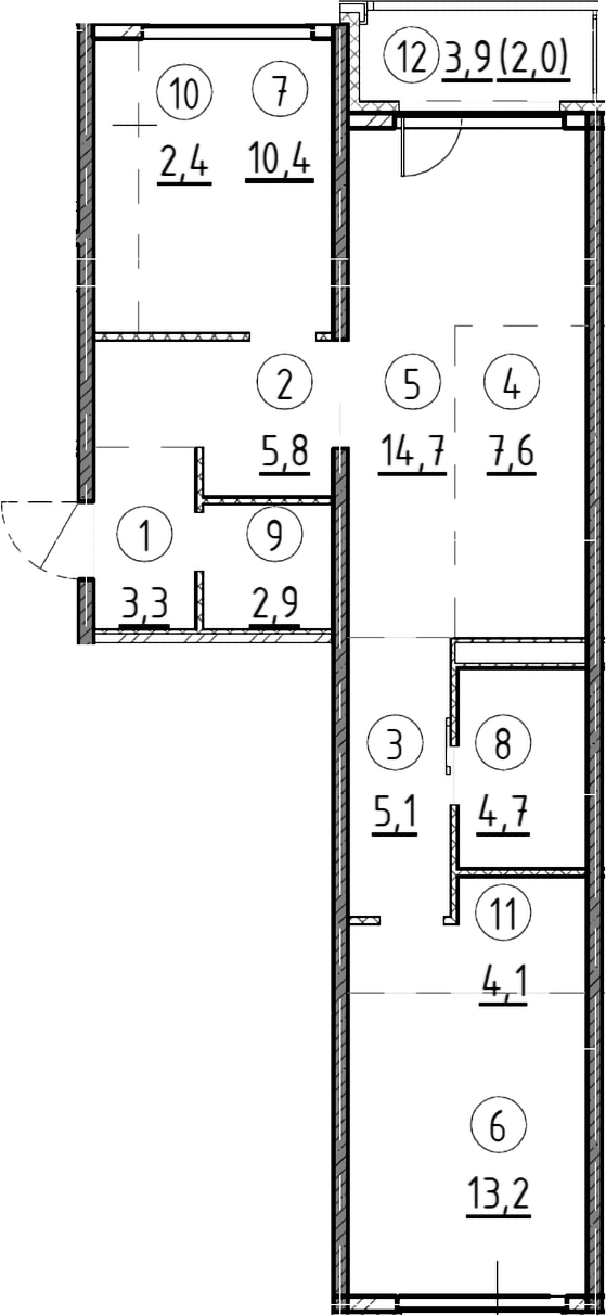 Планировка — Дом А, 2-комн., 76 м²