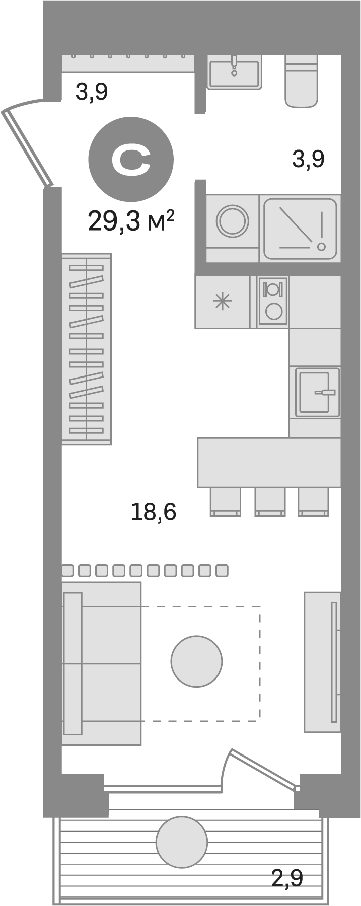 Планировка — Дом А, Студия, 26 м²
