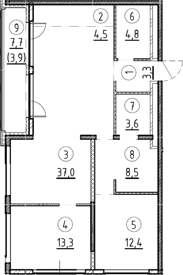 Планировка — Дом А, 2-комн., 87 м²