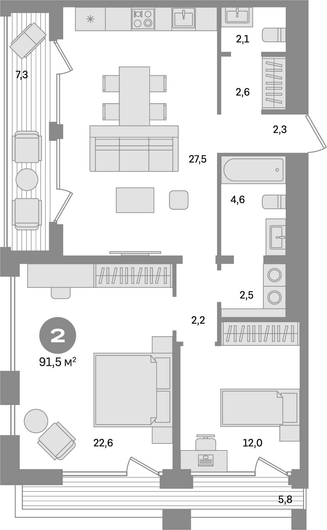 Планировка — Дом А, 2-комн., 78 м²