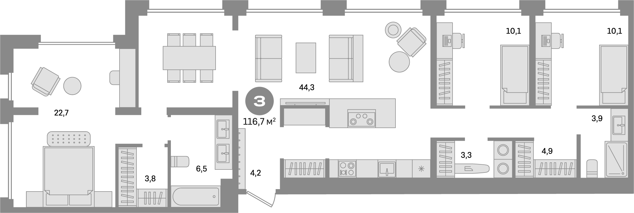 Планировка — Дом А, 3-комн., 117 м²