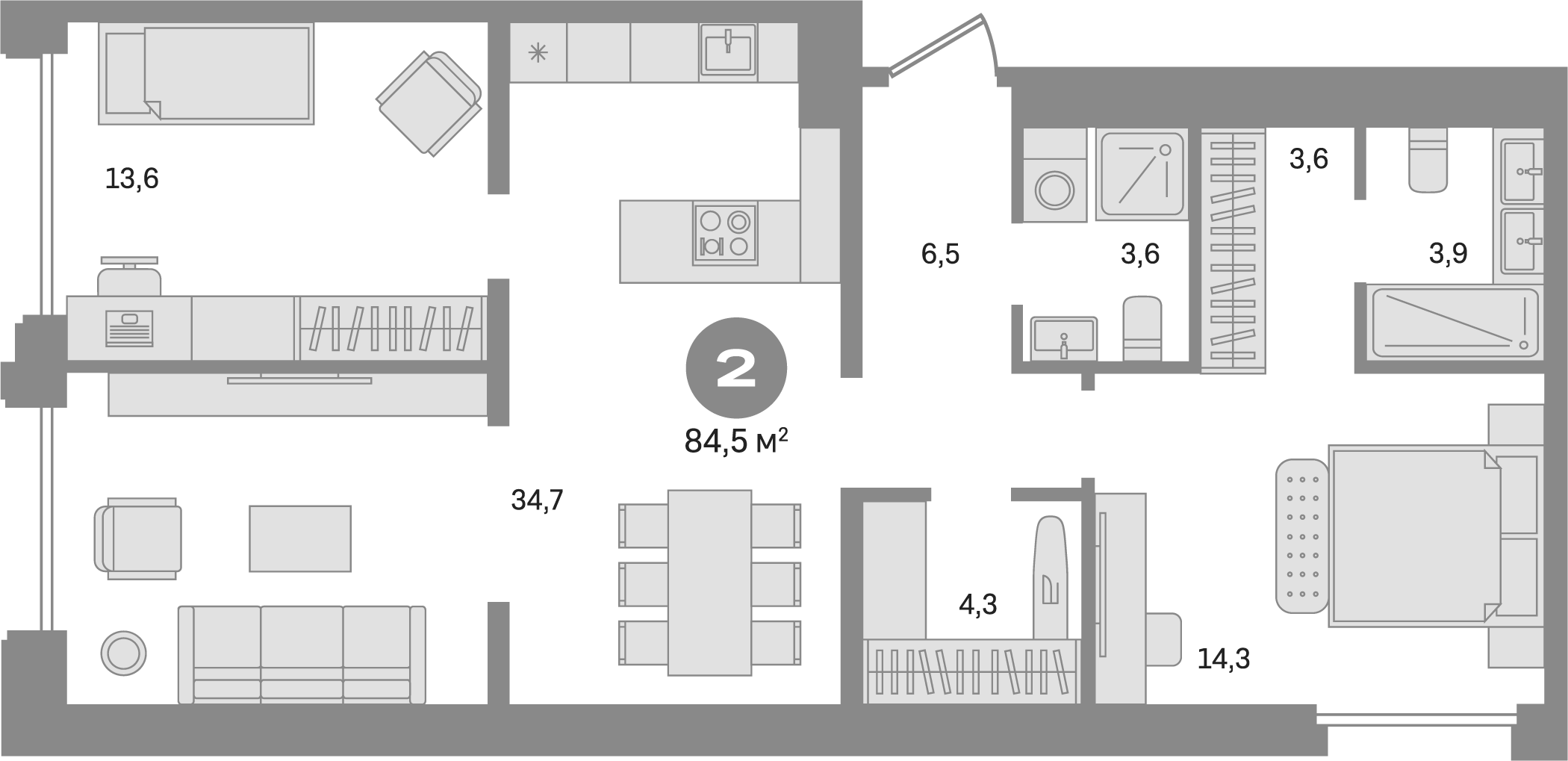 Планировка — Дом А, 2-комн., 85 м²